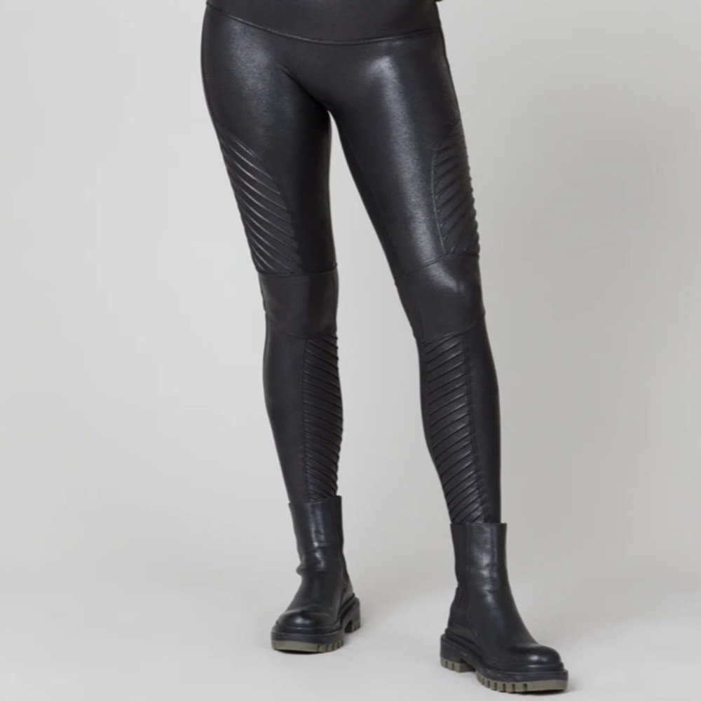 NWT Spanx Faux Leather Moto Leggings size S Black